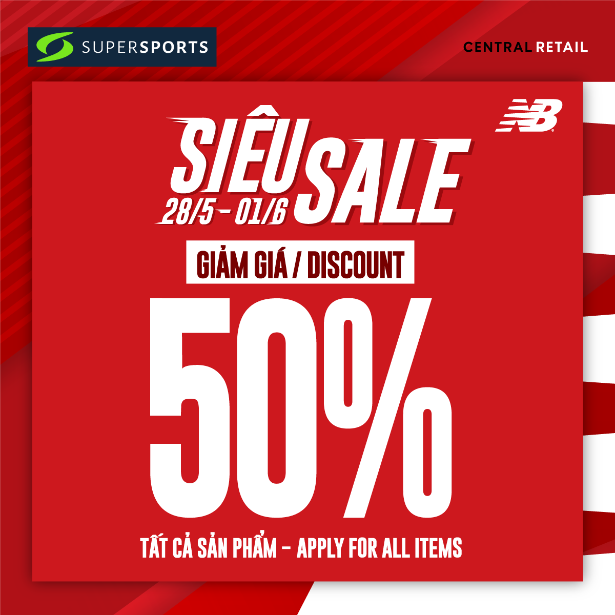 🎉ƯU ĐÃI SIÊU KHỦNG TẠI SUPERSPORTS - GIẢM 50% TẤT CẢ SẢN PHẨM NEW BALANCE