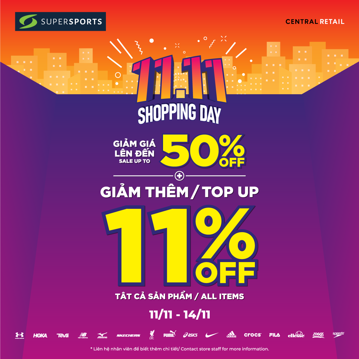 ĐẠI TIỆC SIÊU SALE 11.11 - GIẢM ĐẾN 50% & GIẢM THÊM 11% TẤT CẢ ĐƠN HÀNG