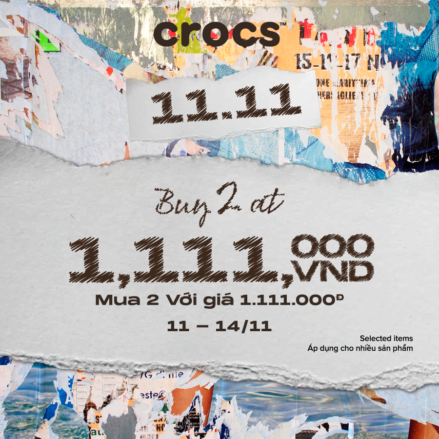 🎉 NGÀY HỘI ĐỘC THÂN, NHÂN ĐÔI KHUYẾN MÃI  - MUA 2 ĐÔI CROCS VỚI GIÁ 1,111,000 VNĐ 🎉