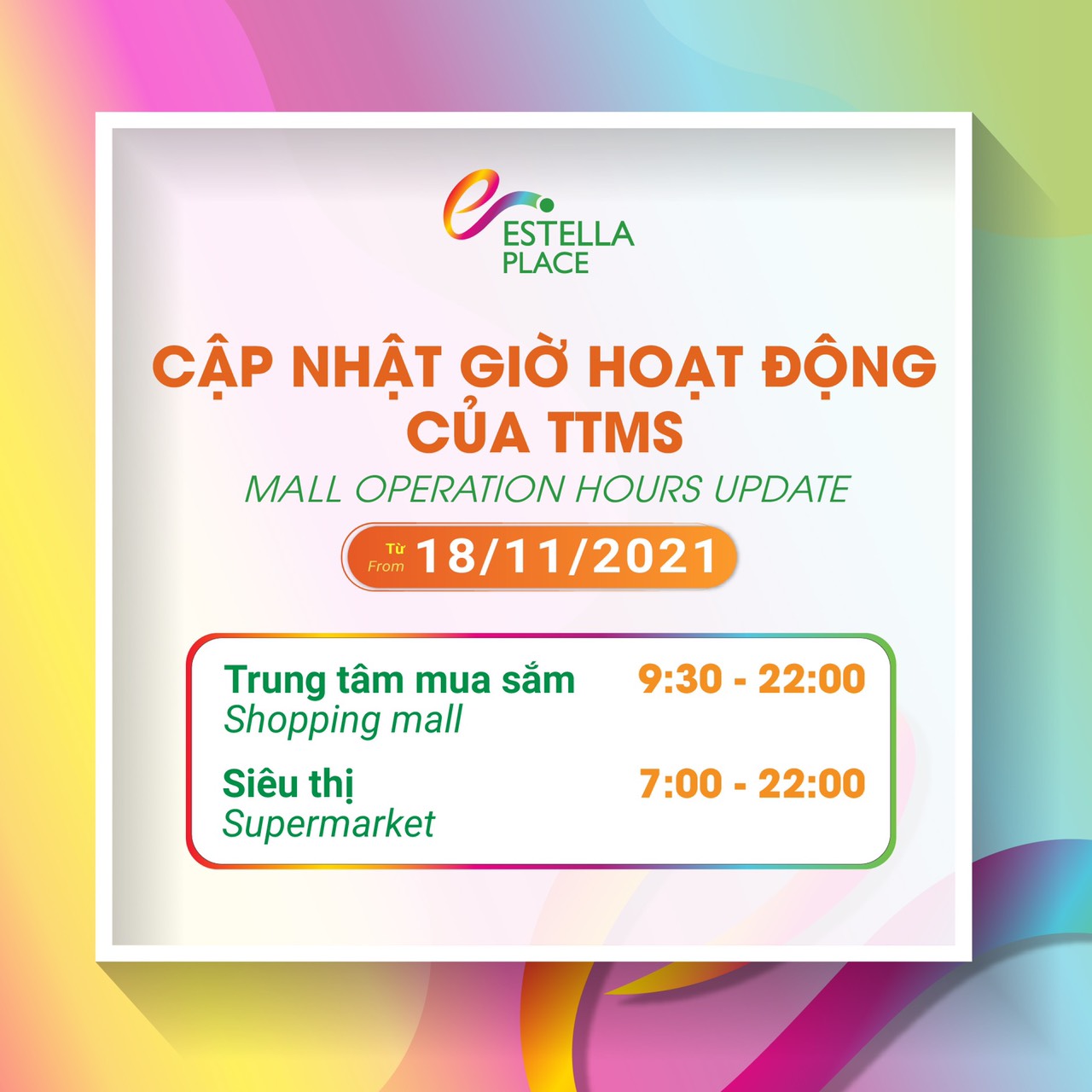 🔥 ESTELLA PLACE TRỞ LẠI GIỜ HOẠT ĐỘNG 9:30-22:00