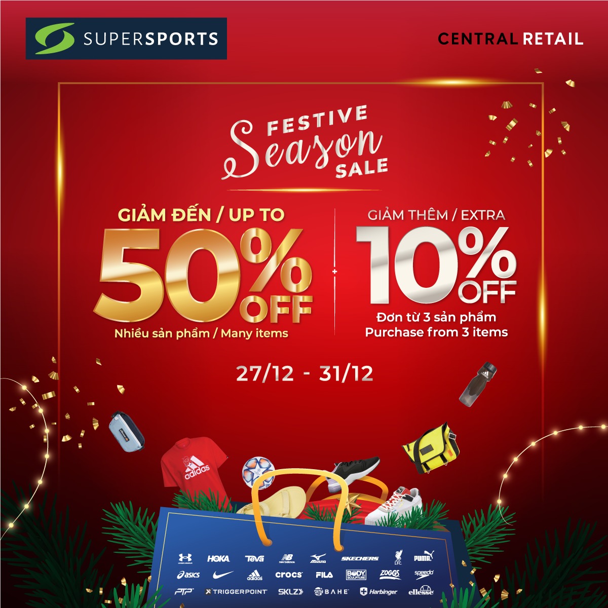 SUPERSPORTS SIÊU DEAL CUỐI NĂM: GIẢM ĐẾN 50% NHIỀU SẢN PHẨM & GIẢM THÊM 10% TỔNG HÓA ĐƠN