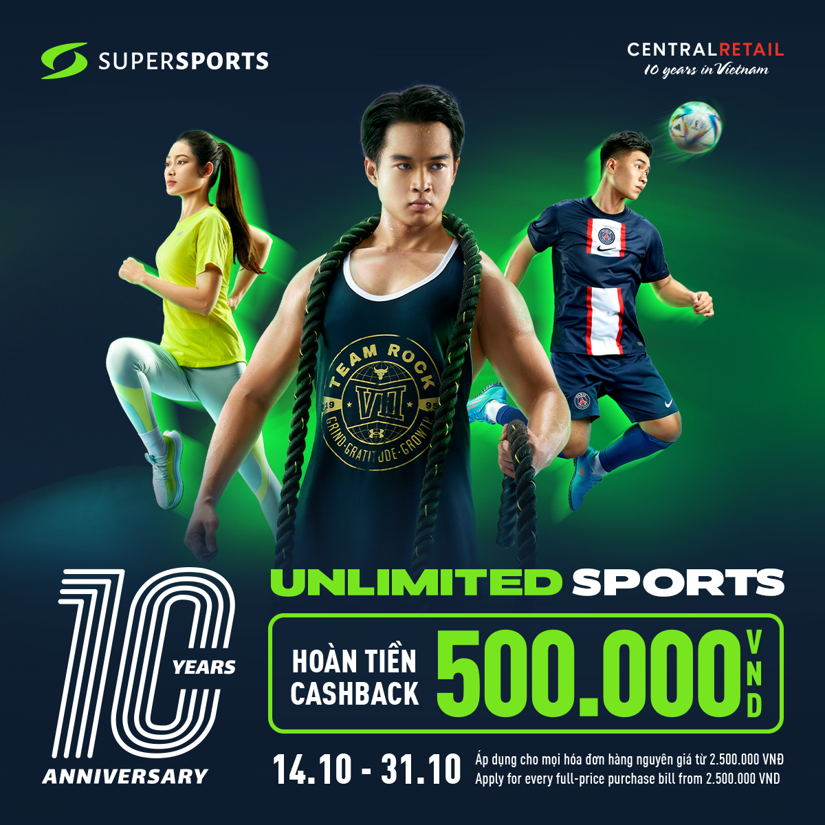 MỪNG SINH NHẬT SUPERSPORTS 10 TUỔI, ƯU ĐÃI KHÔNG GIỚI HẠN: HOÀN TIỀN ĐẾN 500K🥳🥳