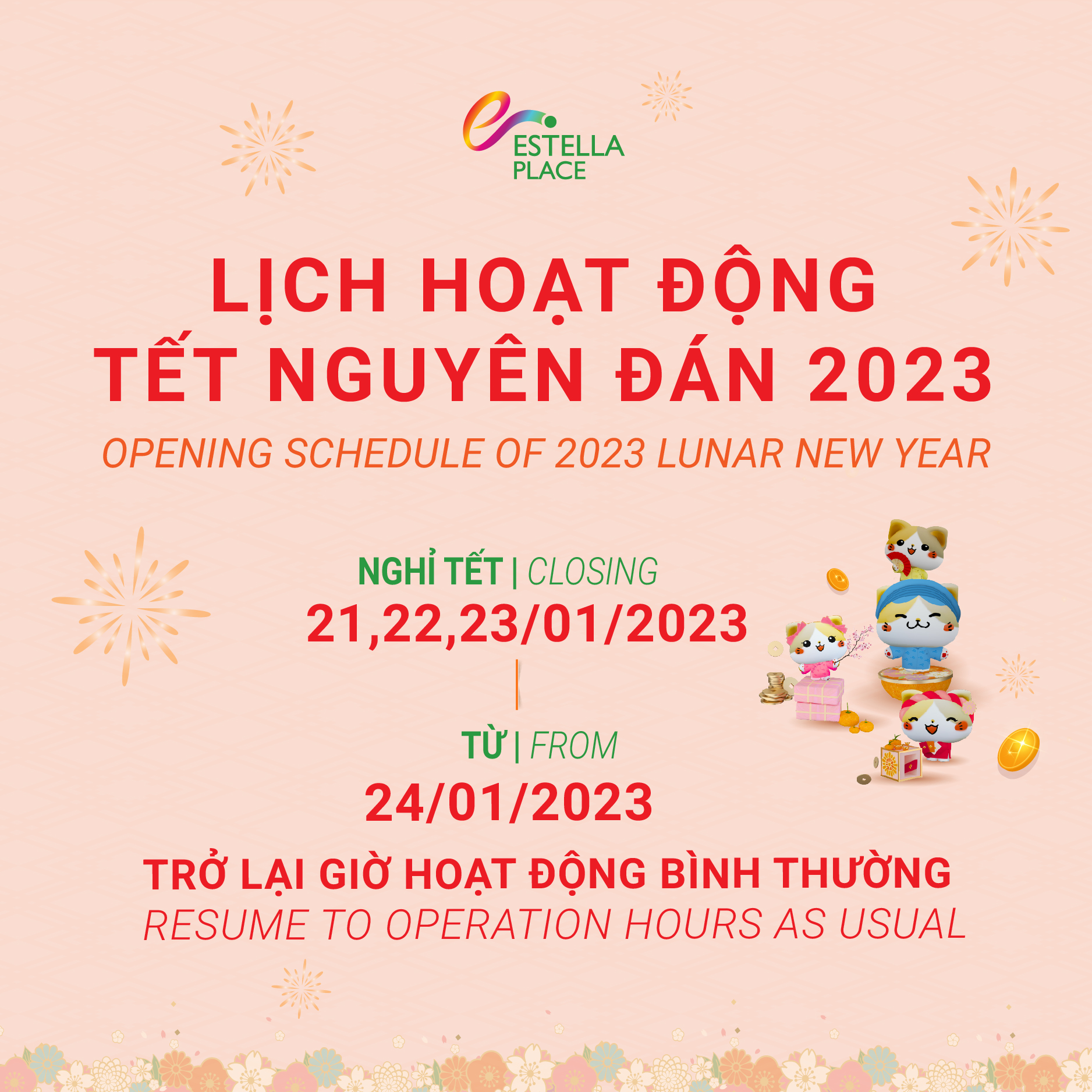 📣LỊCH HOẠT ĐỘNG TẾT CỦA ESTELLA PLACE