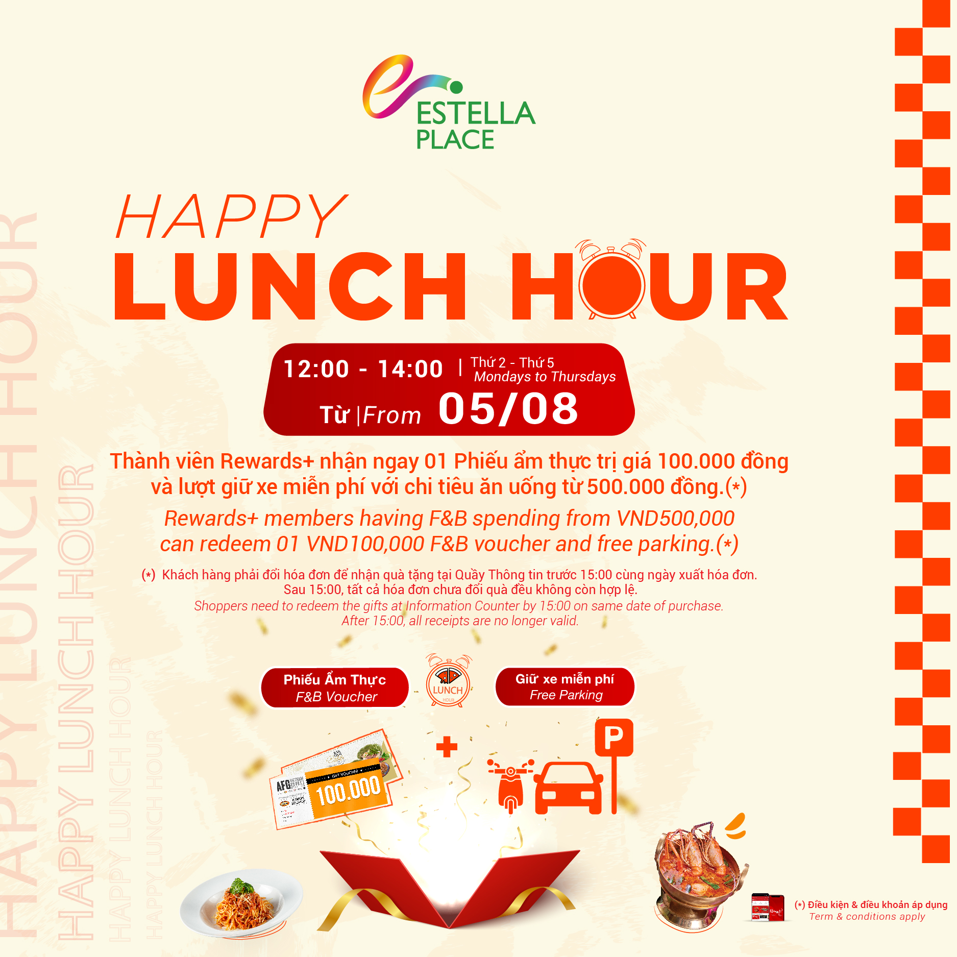 ⏰HAPPY LUNCH HOUR😋 – From 12:00 PM to 02:00 PM on Mondays to Thursdays