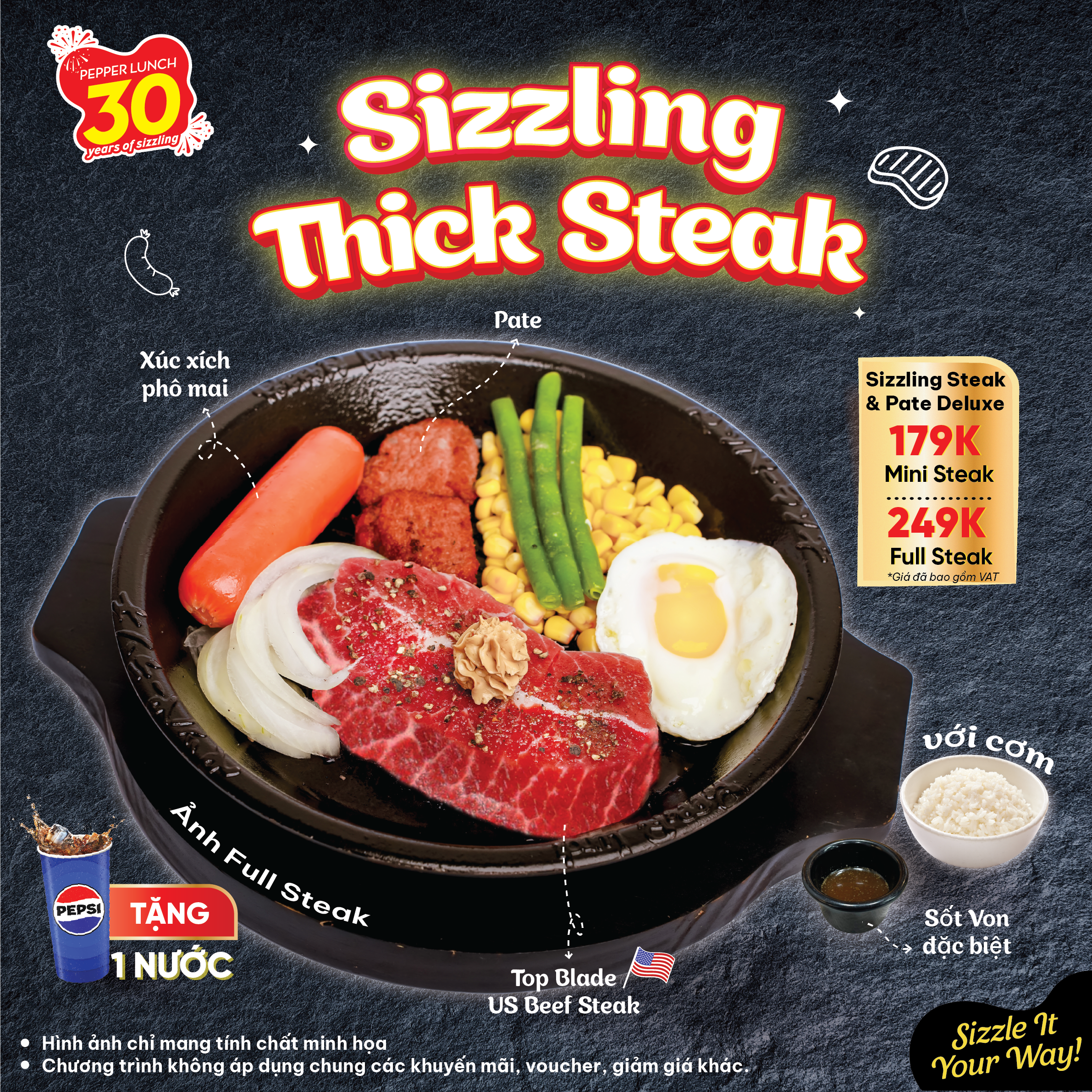 🎉 ƯU ĐÃI ĐỘC QUYỀN - SIZZLING THICK STEAK GIÁ CHỈ TỪ 179K 🎉