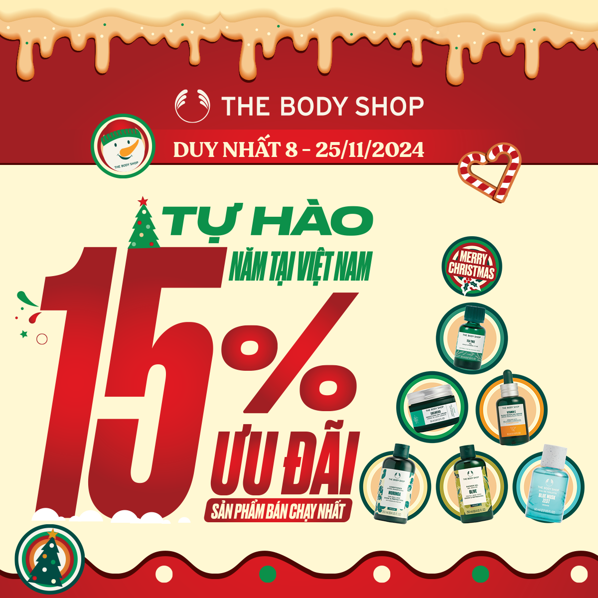 🔥TỰ HÀO 15 NĂM TẠI VIỆT NAM - THE BODY SHOP GIẢM 15% CHO TOP 15 ĐƯỢC YÊU THÍCH🔥