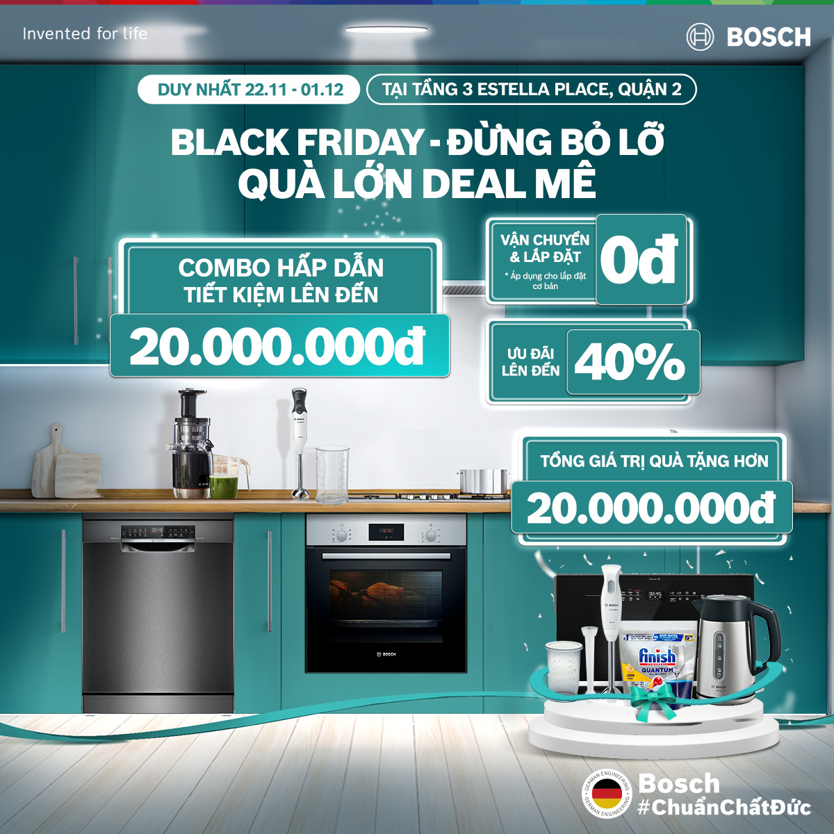 🤩 ĐỪNG BỎ LỠ BLACK FRIDAY TẠI CỬA HÀNG TRẢI NGHIỆM ĐỒ GIA DỤNG BOSCH - QUÀ LỚN DEAL MÊ DUY NHẤT TỪ 22.11 ĐẾN 01.12 TẠI ESTELLA PLACE 🤩